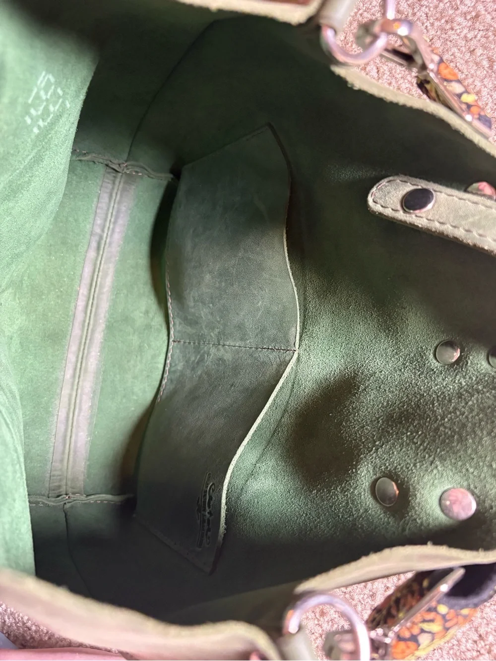 Green leather tote bag